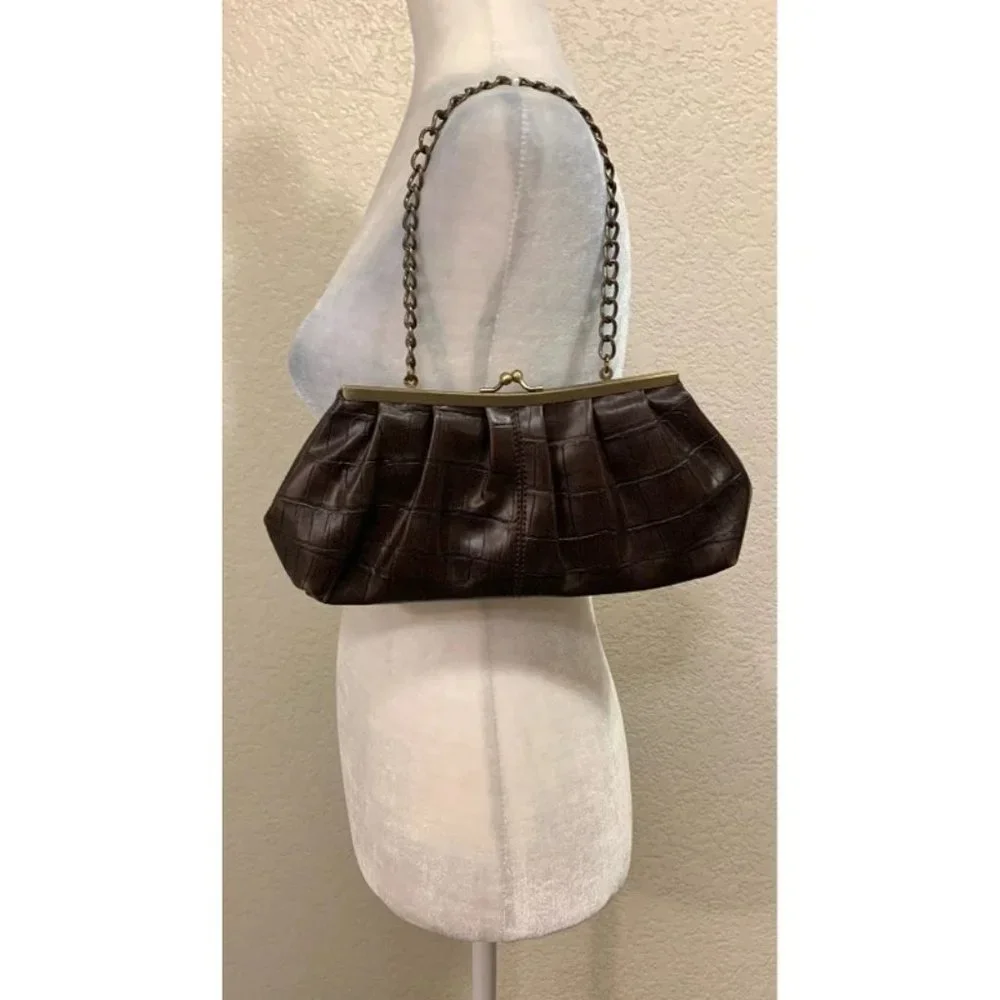 Tommy Hilfiger Y2K Brown Vegan Leather Crocodile Small Chained Handbag